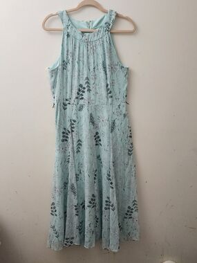 Tommy Hilfiger Maxi Dress 10 Mint W/ Gray Florals Chiffon Overlay Summer Party